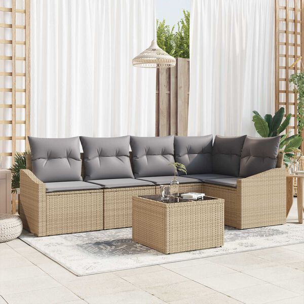 vidaXL Gartensofa-set mit Kissen 6 pcs Beige und Hellgrau Poly-Rattan