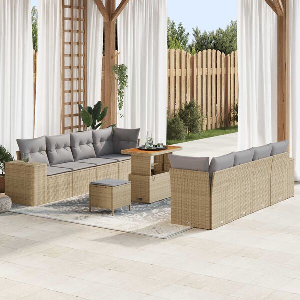 vidaXL Gartensofa-set mit Kissen 11 pcs Beige Poly-Rattan