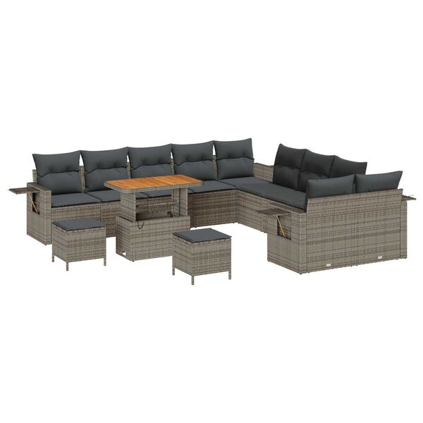 vidaXL Gartensofa-set mit Kissen mit Speicher 13 pcs Grau Poly-Rattan