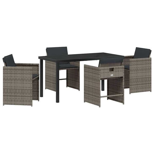 vidaXL Garten Essgruppe 5 pcs Grau Poly-Rattan