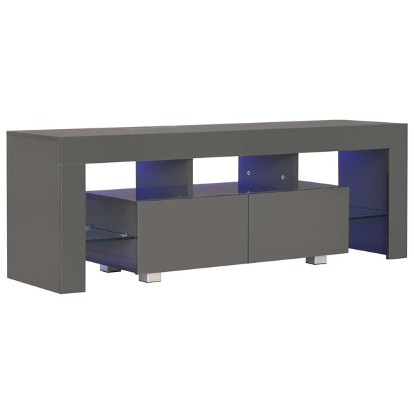 vidaXL TV-Schrank mit LED-Leuchten Hochglanz-Grau 130x35x45 cm