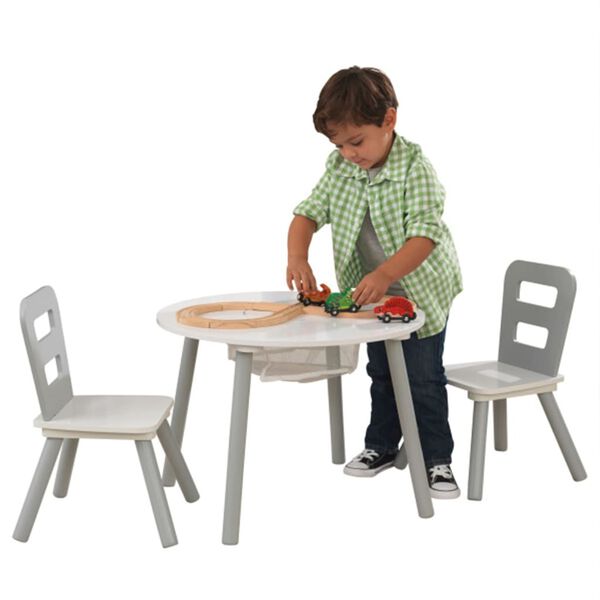 KidKraft Kindertisch mit 2 St&uuml;hlen Grau Massivholz 26166