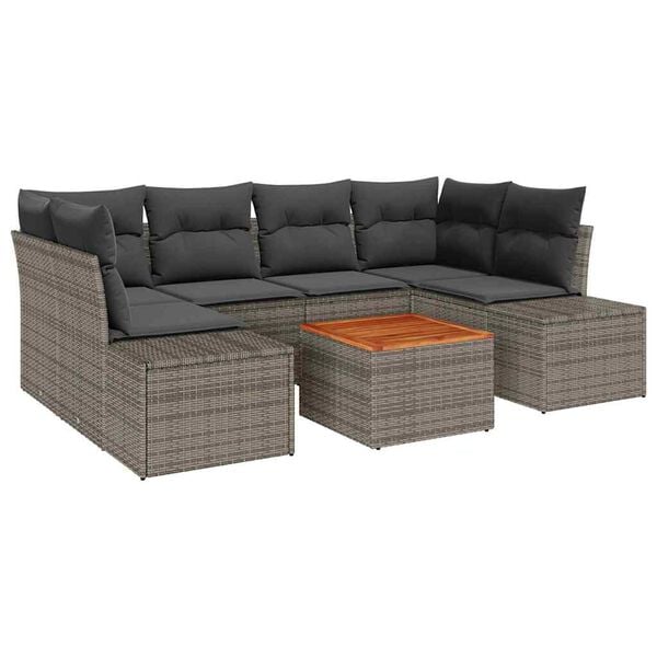 vidaXL Garten-Sofa-Set mit Kissen 7 pcs Grau Poly Rattan