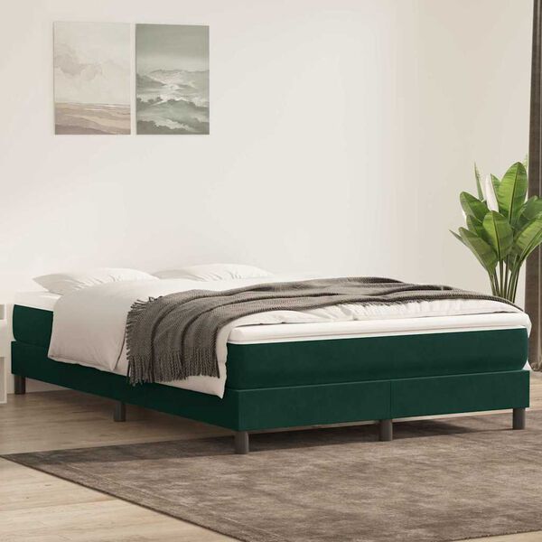 vidaXL Boxspringbett mit Matratze Dunkelgr&uuml;n 140x210 cm Samt