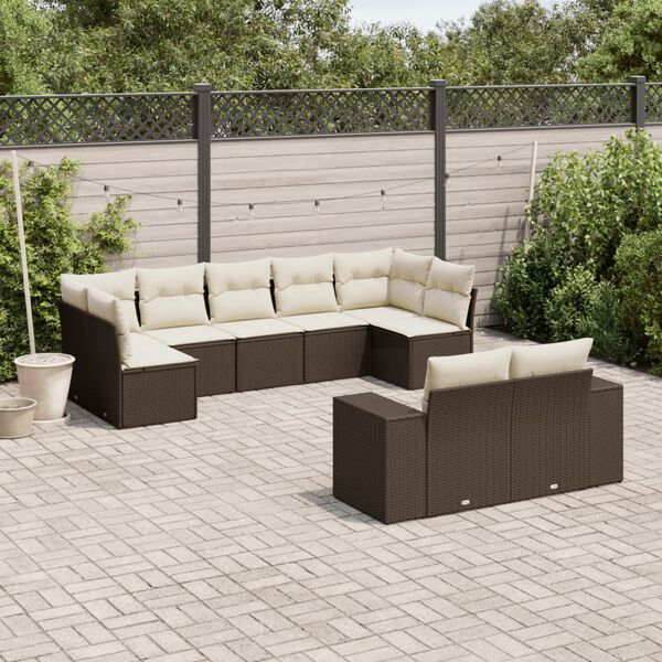 vidaXL 9-tlg. Garten-Sofagarnitur mit Kissen Braun Poly Rattan