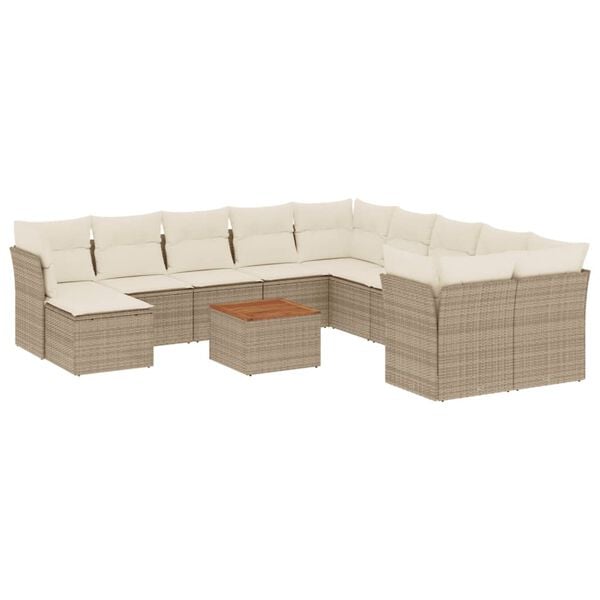 vidaXL 12-tlg. Garten-Sofagarnitur mit Kissen Beige Poly Rattan