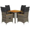 vidaXL 5-tlg. Garten-Essgruppe mit Kissen Grau Poly Rattan