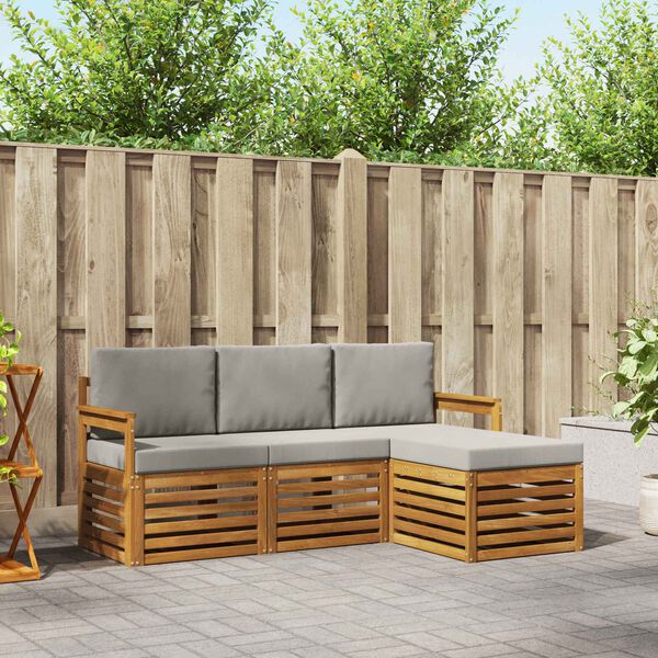 vidaXL Sofagarnituren 4 pcs Nat&uuml;rlich und Hellgrau Massivholz Akazie