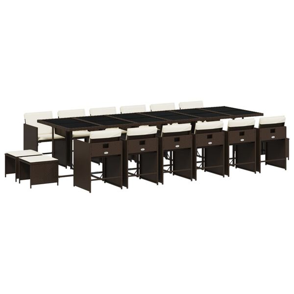 vidaXL 17-tlg. Garten-Essgruppe mit Kissen Braun Poly Rattan
