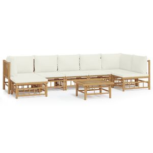 vidaXL 8-tlg. Garten-Lounge-Set mit Cremewei&szlig;en Kissen Bambus