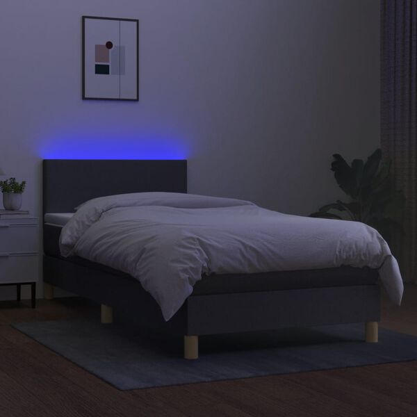vidaXL Boxspringbett mit Matratze & LED Dunkelgrau 100x200 cm Stoff
