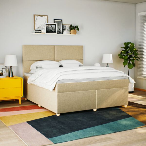 vidaXL Boxspringbett mit Matratze Creme 180x200 cm Stoff