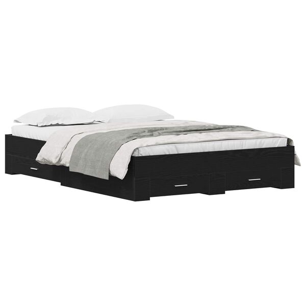 vidaXL Bettrahmen Schwarz Eichen-Optik 140 x 200 cm Holzwerkstoff