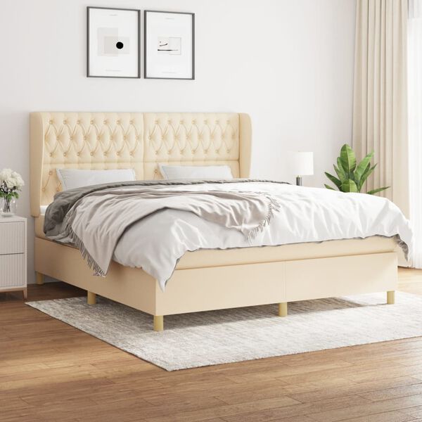 vidaXL Boxspringbett mit Matratze Creme 180x200 cm Stoff