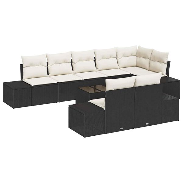 vidaXL Gartensofa-set mit Kissen 9 pcs Schwarz und Creme Poly-Rattan