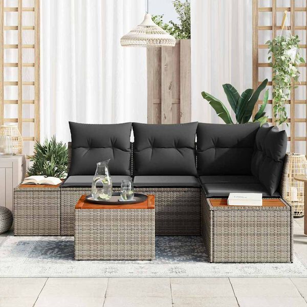 vidaXL Gartensofa-set mit Kissen 5 pcs Grau Poly-Rattan