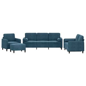 vidaXL 4-tlg. Sofagarnitur mit Kissen Blau Samt