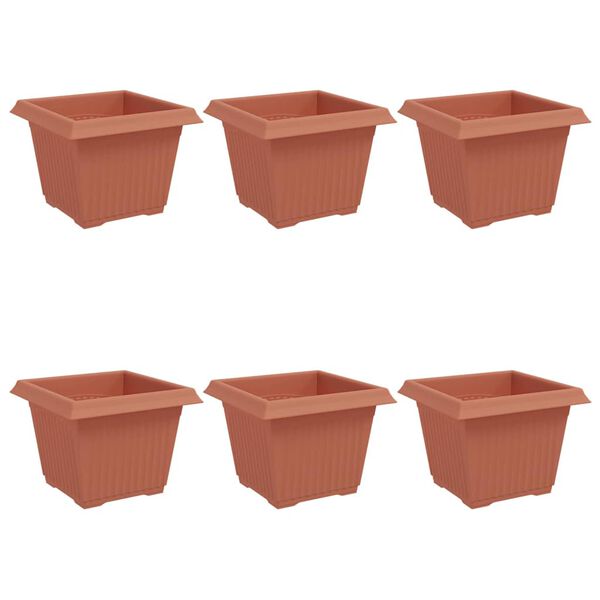 vidaXL Quadratischer Blumentopf 6 pcs Ziegelrot 23 x 23 x 17,5 cm