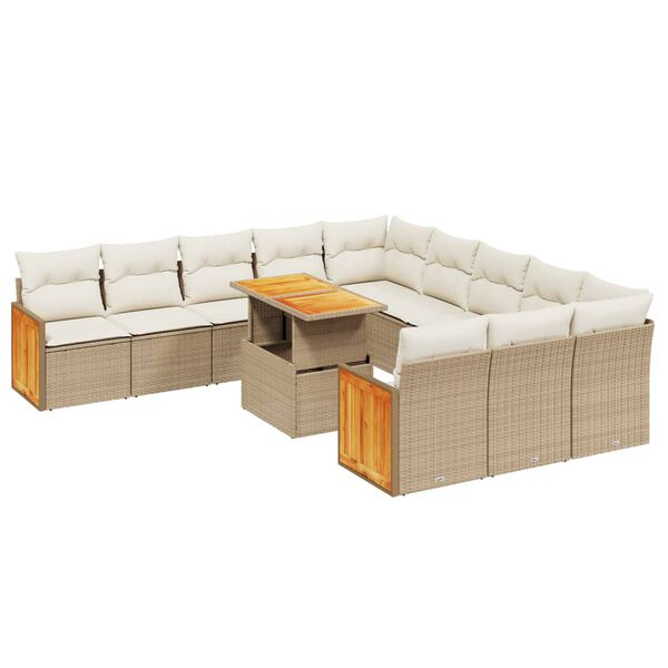 vidaXL 11-tlg. Garten-Sofagarnitur mit Kissen Beige Poly Rattan