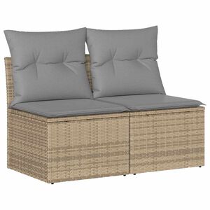vidaXL 2-tlg. Garten-Sofagarnitur mit Kissen Beige Poly Rattan Akazie
