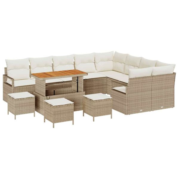 vidaXL Garten-Sofa-Set mit Kissen mit Speicher 13 pcs Beige und Creme