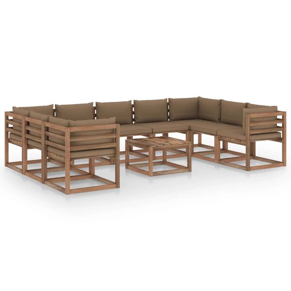 vidaXL 10-tlg. Garten-Lounge-Set mit Kissen in Taupe