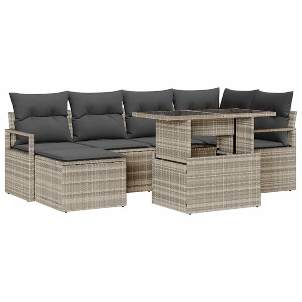 vidaXL Garten-Sofa-Set mit Kissen 7 pcs Hellgrau