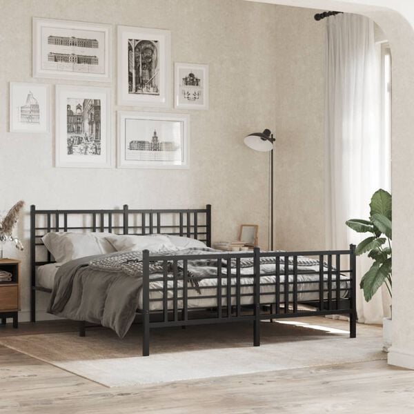 vidaXL Metallbett ohne Matratze mit Fu&szlig;teil Schwarz 160x200 cm