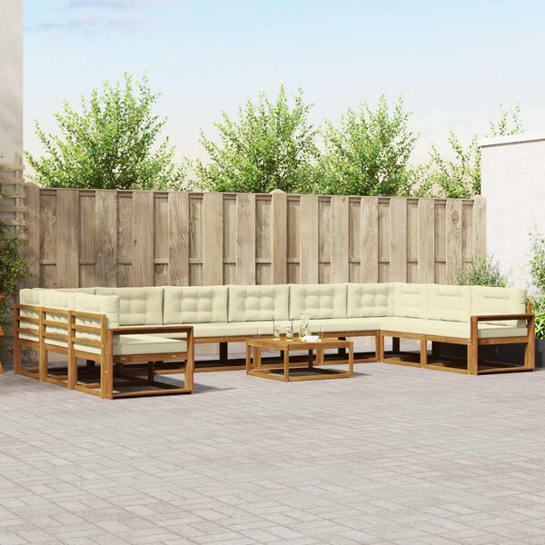vidaXL Outdoor-Sofagarnitur mit Kissen 11 pcs Natur und Creme