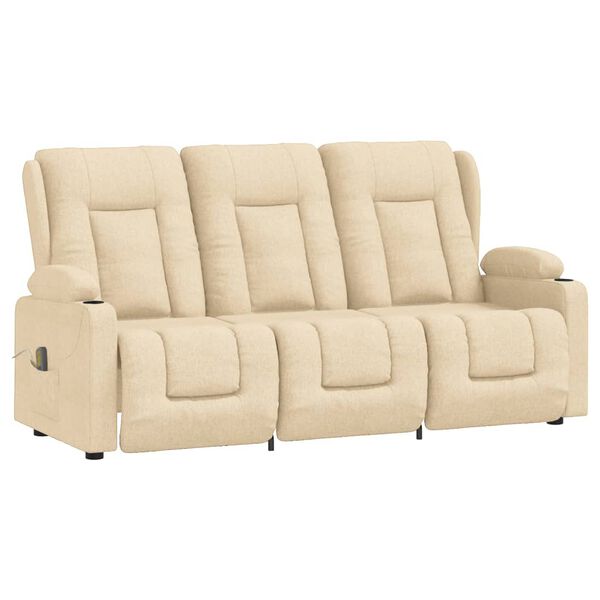 vidaXL 3-Sitzer Massagesessel mit Getränkehalter Creme Stoff