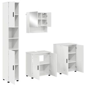 vidaXL Badezimmerm&ouml;bel-Set 4 pcs Hochglanz Wei&szlig; Holzwerkstoff & Metall