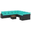 vidaXL 11-tlg. Garten-Sofagarnitur mit Kissen Schwarz Poly Rattan