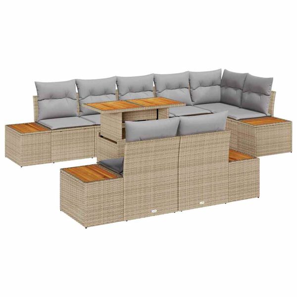 vidaXL Garten-Sofa-Set mit Speicher 9 pcs Beige Poly Rattan