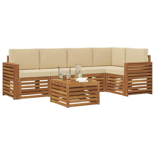 vidaXL Sofagarnituren 6 pcs Natur und Beige Massivholz Akazie