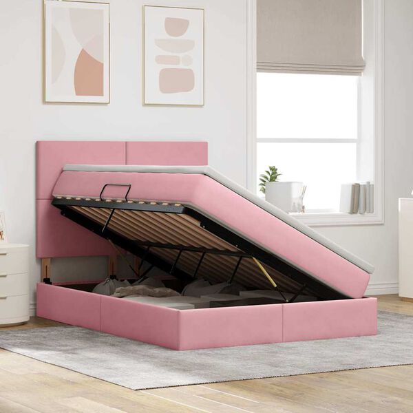 vidaXL Bett mit Stauraum und LED mit Matratze Rosa 140 x 200 cm Samt
