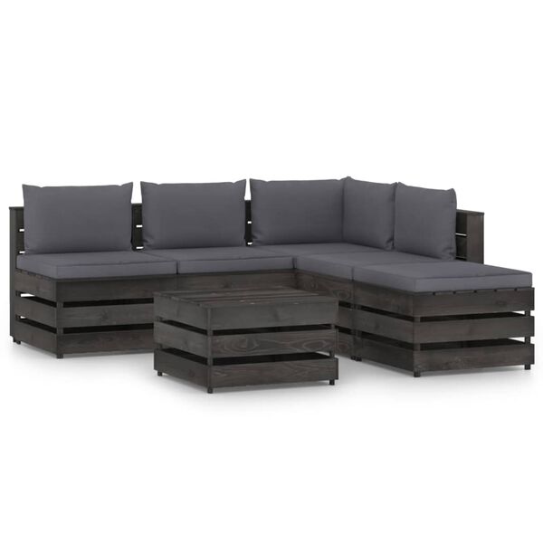 vidaXL 6-tlg. Garten-Lounge-Set mit Kissen Grau Impr&auml;gniertes Holz
