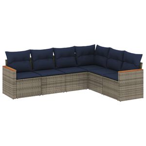 vidaXL 6-teiliges Gartensofa-Set mit Kissen, grau, Polyrattan