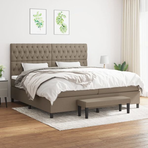 vidaXL Boxspringbett mit Matratze Taupe 200x200 cm Stoff