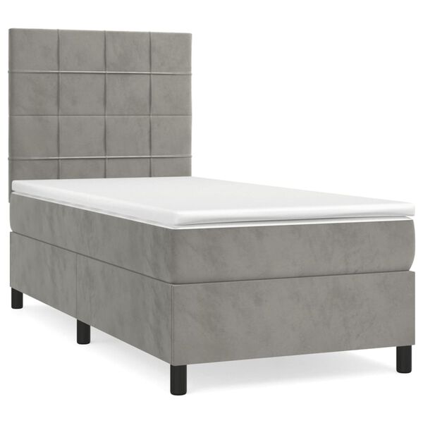 vidaXL Boxspringbett mit Matratze Hellgrau 80x200 cm Samt