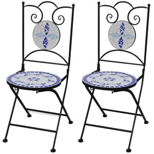 vidaXL Klappst&uuml;hle, 2 St&uuml;ck, Keramik, blau und wei&szlig;