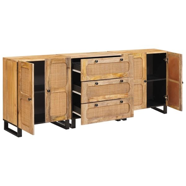 vidaXL Sideboard 3 pcs Braun 180 x 33 x 75 cm Massivholz Mango