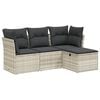 vidaXL 4-tlg. Garten-Sofagarnitur mit Kissen Hellgrau Poly Rattan
