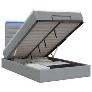 vidaXL Ottoman-Bett mit Matratze und LED Hellgrau 120 x 200 cm Stoff