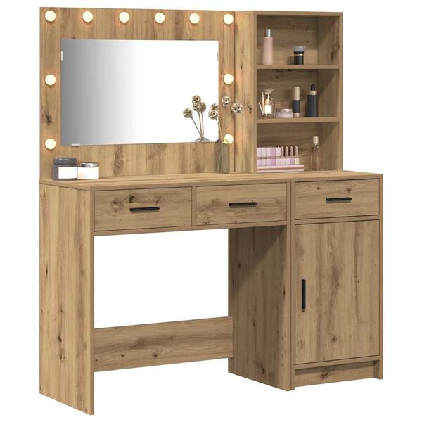 vidaXL Schminktisch mit Spiegelbeleuchtung 2 pcs Braun Holzwerkstoff