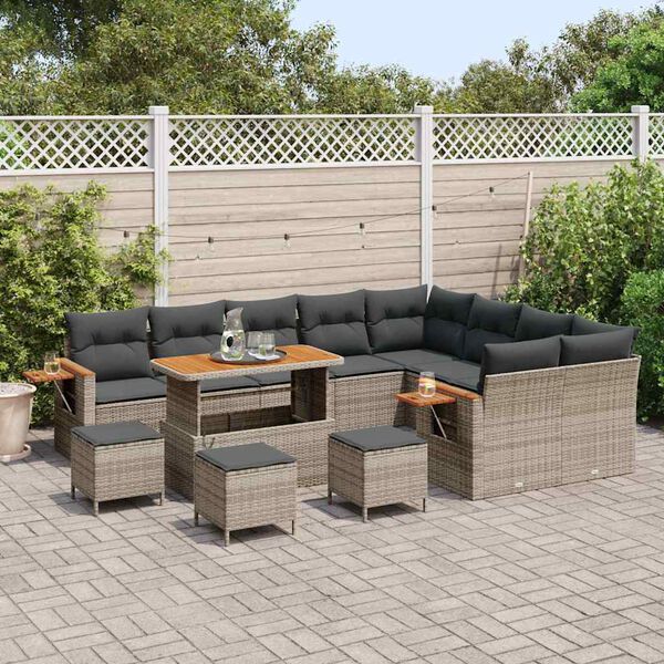 vidaXL Gartensofa-set mit Kissen 14 pcs Grau Poly-Rattan