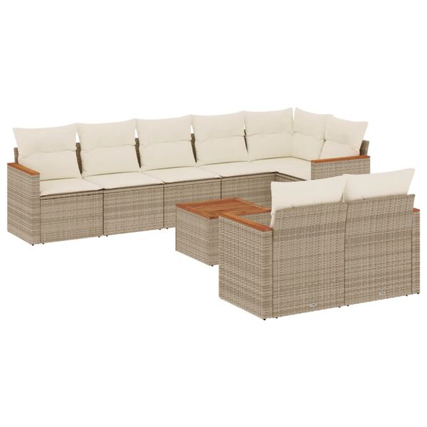 vidaXL 9-tlg. Garten-Sofagarnitur mit Kissen Beige Poly Rattan