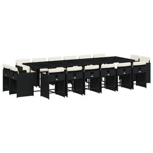 vidaXL 17-tlg. Garten-Essgruppe mit Kissen Schwarz Poly Rattan