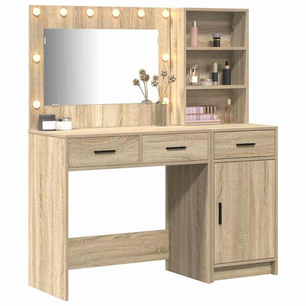 vidaXL Schminktisch mit Spiegelbeleuchtung 2 pcs Braun Holzwerkstoff