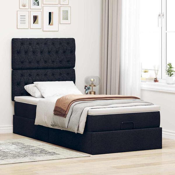 vidaXL Ottoman-Bett mit Matratze & LEDs Schwarz 90x190 cm Stoff