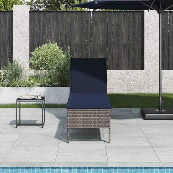 vidaXL Sonnenliege mit Auflage Grau 55x200x44 cm Poly Rattan